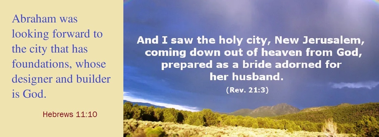 Quote from Revelation about the holy city with a blue sky