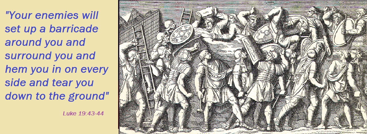 engraving of Roman armies battling Jewish rebels in the last days of Jerusalem
