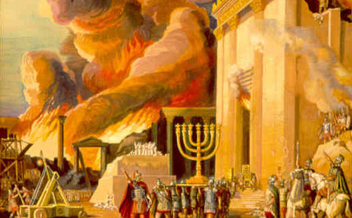 Herod’s temple on fire during siege of Jerusalem AD 70